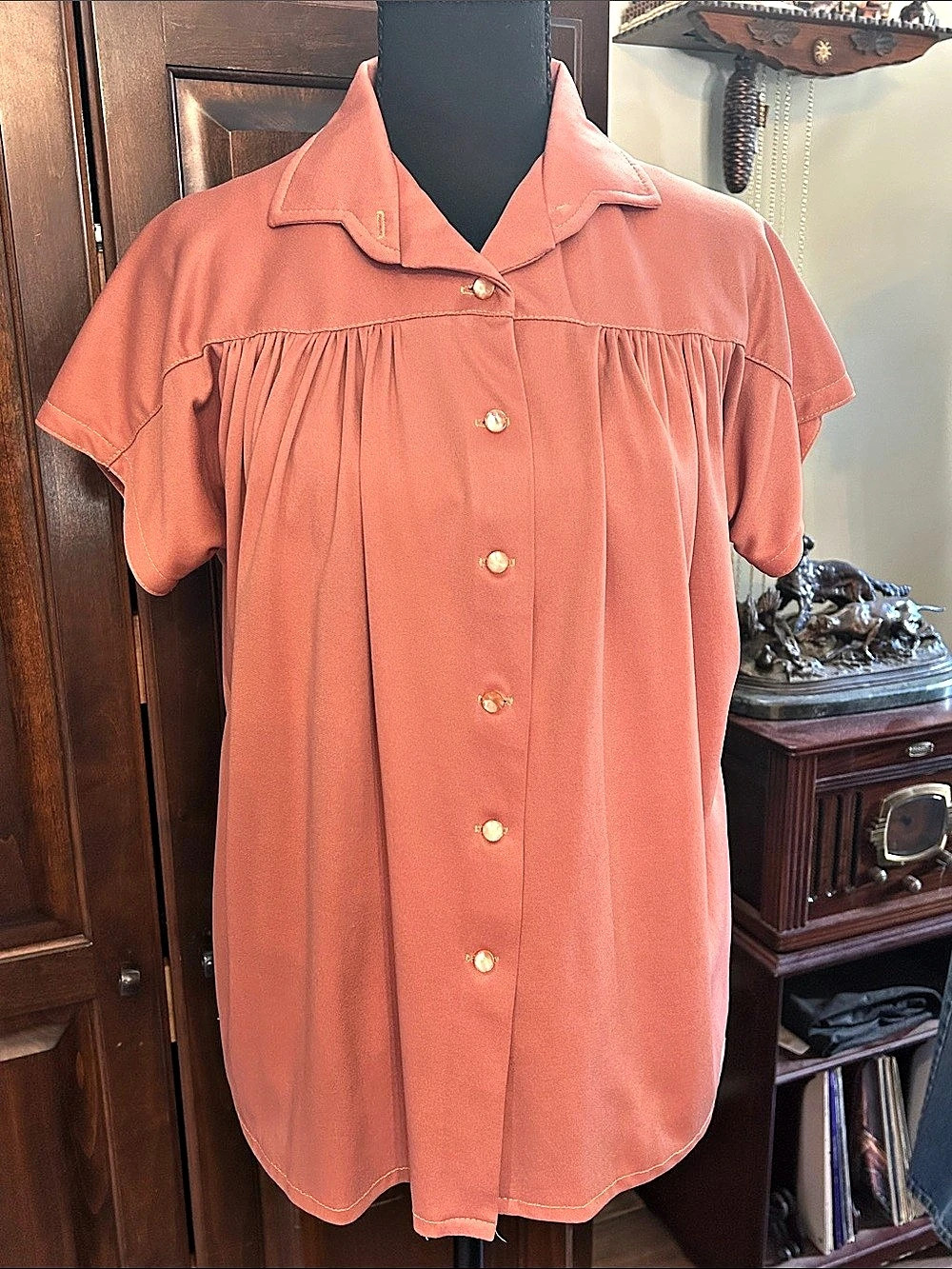 1970’s Sears Sz S/M Button Front Tent Blouse in Dusty Rose